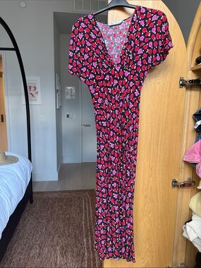 Zara Black Maxi Dress with Pink and Red Floral Print